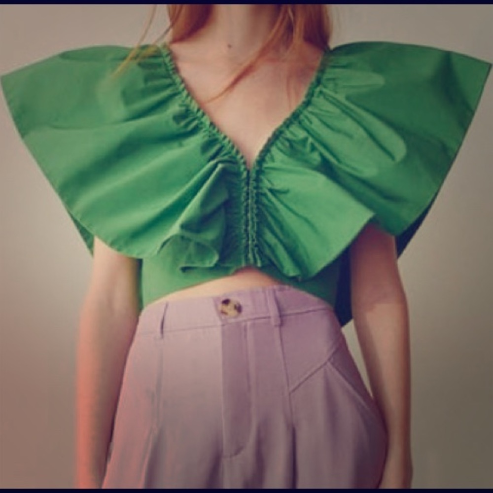 Zara green crop blouse